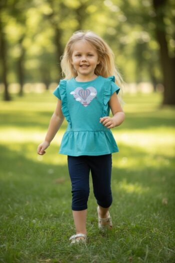 Παιδικό Σετ με Κολάν Καλοκαιρινό για Κορίτσι 2τμχ Τιρκουάζ