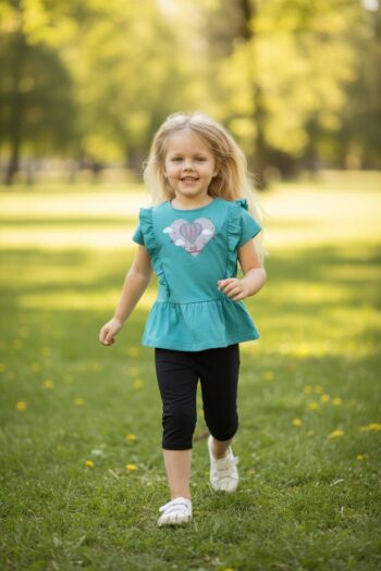 Παιδικό Σετ με Κολάν Καλοκαιρινό για Κορίτσι 2τμχ Τιρκουάζ - Image 2