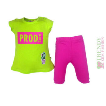 Σετ μπλουζάκι λαχανί με κολάν ροζ - Image 3