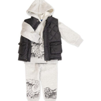 Σετ 3 Τεμαχίων με χνουδιασμένη φόρμα και αμάνικο μπουφάν 3809 - Image 2