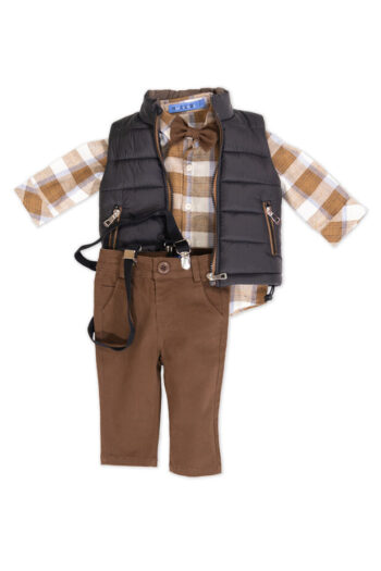 Σετ 3 τεμαχίων με παντελόνι πουκάμισο και αμάνικο μπουφάν 38804 - Image 2