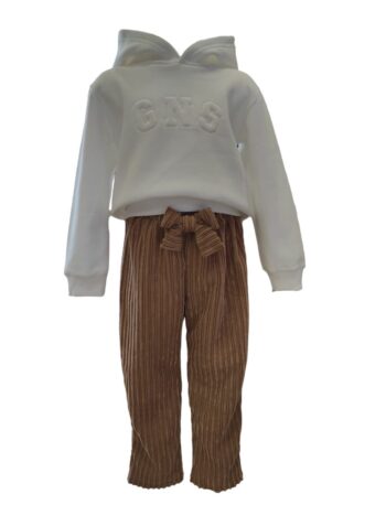 Σετ φούτερ λευκο με κοτλέ παντελόνι - Image 2