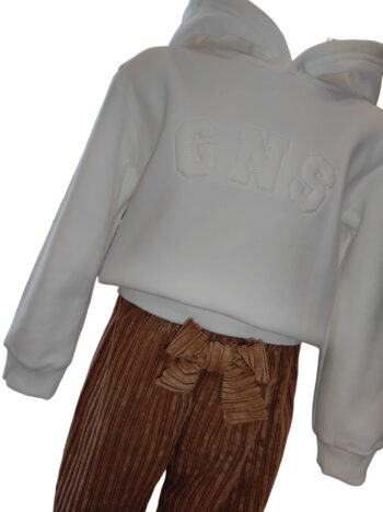 Σετ φούτερ λευκο με κοτλέ παντελόνι - Image 3