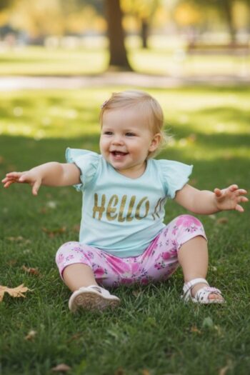 Σετ μπλουζάκι γαλάζιο με κολάν ροζ φλοράλ