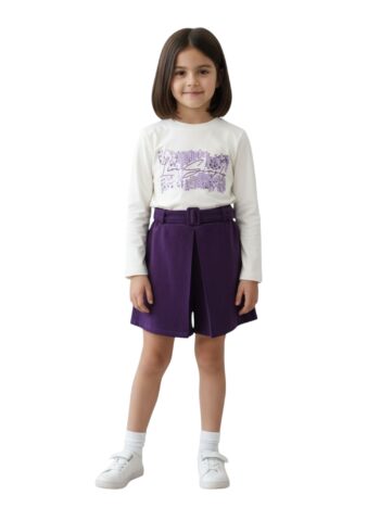 Σετ φούστα-σορτς κοτλέ με μπλούζα σε μωβ χρώμα - Image 1