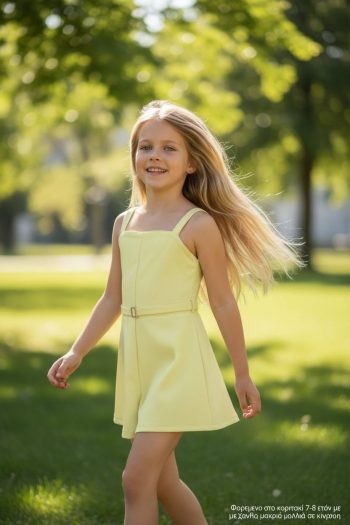 Ολόσωμο κιτρινο με ζώνη και τιράντες - Image 1