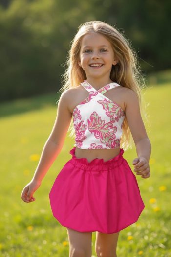 Σετ φούστα μπάλου με κροπ-τοπ φουξ χρώμα - Image 1