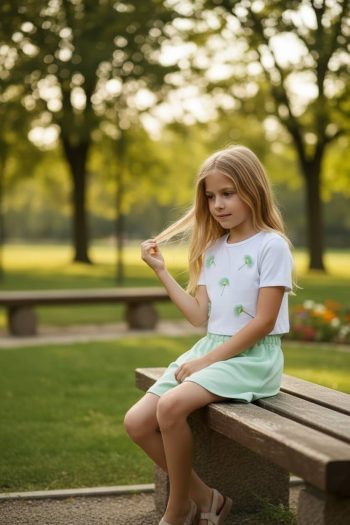 Σετ κροπ-τοπ με κεντημένα λουλούδια - Image 2