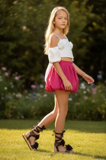 Σετ φούστα μπάλου με κροπ-τοπ φουξ χρώμα - Image 4