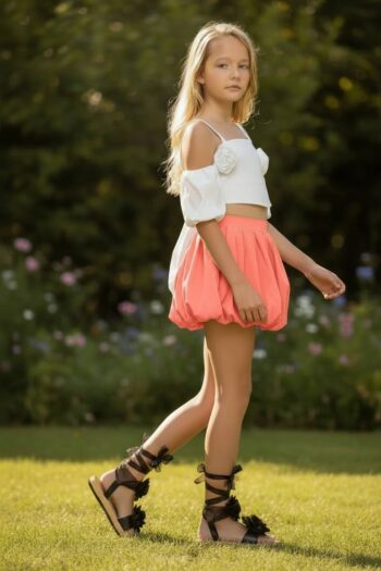 Φούστα μπάλου κοραλλί χρώμα - Image 3