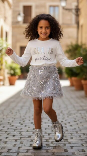 Σετ μπλούζα με παγετες φούστα ασημή - Image 6