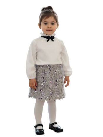 Σετ πουκάμισο και φούστα ασημή με πούπουλα και παγετα - Image 1