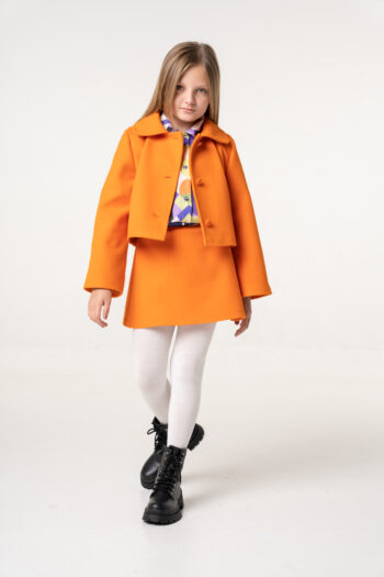 Σετ Παλτό κοντό με φούστα πορτοκαλί χρώμα - Image 3