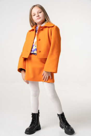 Σετ Παλτό κοντό με φούστα πορτοκαλί χρώμα - Image 6