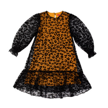 Φόρεμα μακρυμάνικο από μαύρο τούλι λεοπάρ - Image 2