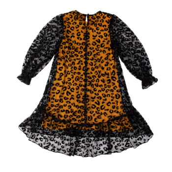 Φόρεμα μακρυμάνικο από μαύρο τούλι λεοπάρ - Image 3