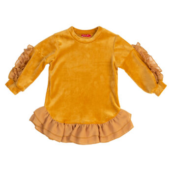 Μπεμπέ βελουτέ χειμερινό φόρεμα για κορίτσι σε ώχρα - Image 1