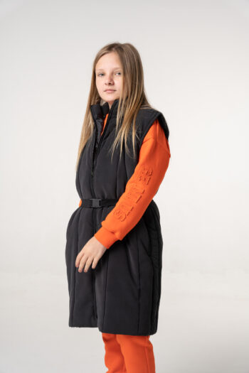 Αμάνικο μπουφάν με ζώνη και επενδύσει μαύρο - Image 3