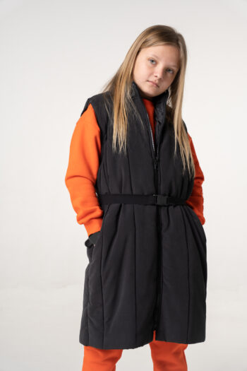 Αμάνικο μπουφάν με ζώνη και επενδύσει μαύρο - Image 1