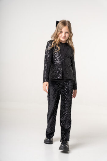 Παντελόνι βελουτέ με παγιέτα σε μαύρο χρώμα - Image 1