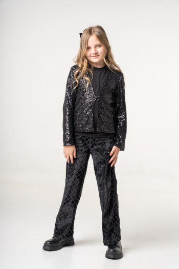 Παντελόνι βελουτέ με παγιέτα σε μαύρο χρώμα - Image 3