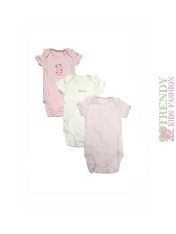 Βρεφικά φορμάκια Happy Cats 3τεμ Λευκό-Ροζ-Ριγέ - Image 1