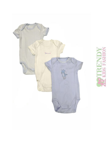 Φορμάκια κοντομάνικα 3τεμ Λευκό-Γαλάζιο-Ριγέ - Image 1