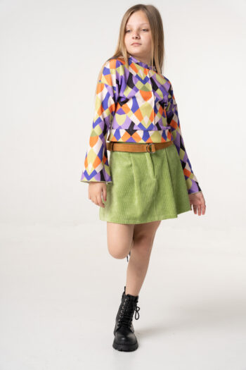 Φουστα κοτλέ με λάστιχο στο πίσω μέρος πράσινο χρώμα - Image 3