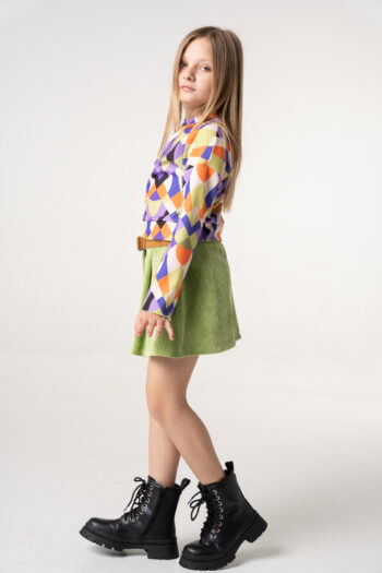 Φουστα κοτλέ με λάστιχο στο πίσω μέρος πράσινο χρώμα - Image 5