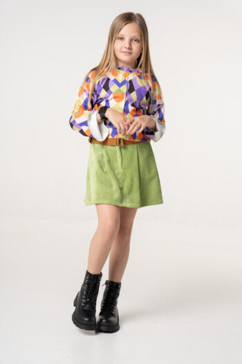 Φουστα κοτλέ με λάστιχο στο πίσω μέρος πράσινο χρώμα - Image 1