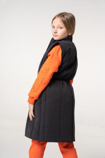 Αμάνικο μπουφάν με ζώνη και επενδύσει μαύρο - Image 4