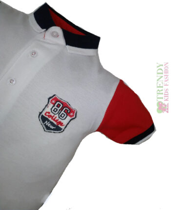 Μπλούζα Polo λευκή με γιακά μπλε - Image 2