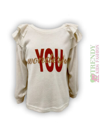 Μπλούζα πλεκτή με βολάν στα μανίκια και τύπωμα εμπρός - Image 2