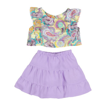 Σετ καλοκαιρινό top φούστα μπεμπέ σε μωβ και λάιμ χρώμα - Image 1