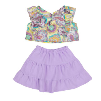 Σετ καλοκαιρινό top φούστα μπεμπέ σε μωβ και λάιμ χρώμα - Image 2