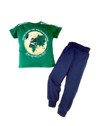 Σετ μπλούζα πράσινη με κοντό μανίκι & παντελόνι φόρμας "World" - Image 1