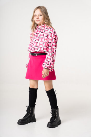 Φουστα με λάστιχο στο πίσω μέρος φουξ χρώμα - Image 2