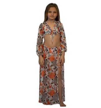 Σετ πουκαμίσα all-over floral με φούστα παρεό πορτοκαλί - Image 2