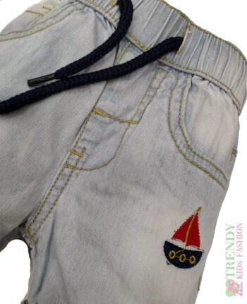 Τζιν βερμούδα με λάστιχο στη μέση και κορδόνι - Image 3