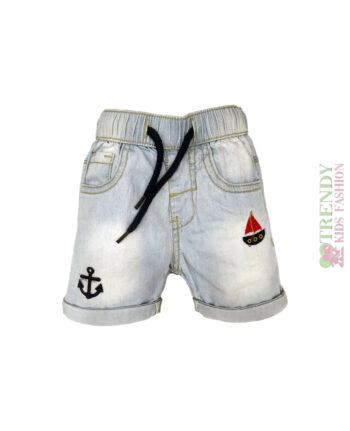 Τζιν βερμούδα με λάστιχο στη μέση και κορδόνι - Image 1