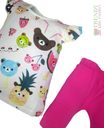 Βρεφικό σετ μπλούζα με σχέδια και κολάν ροζ - Image 2