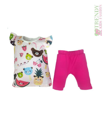 Βρεφικό σετ μπλούζα με σχέδια και κολάν ροζ - Image 1