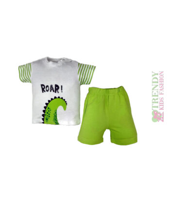 Σετ βερμούδα μπλούζα λαχανί-λευκό / 32-8803 - Image 1