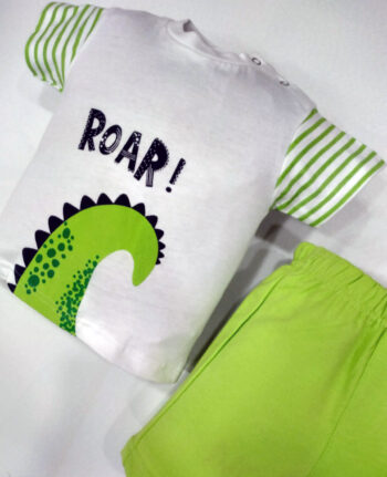 Σετ βερμούδα μπλούζα λαχανί-λευκό / 32-8803 - Image 2