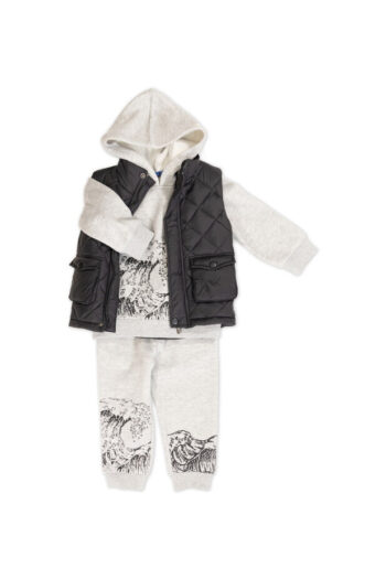 Σετ 3 Τεμαχίων με χνουδιασμένη φόρμα και αμάνικο μπουφάν 3809 - Image 1