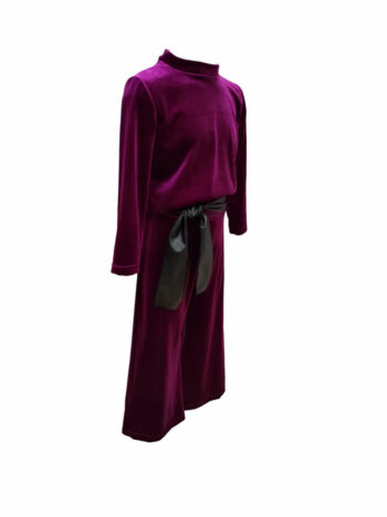 Σετ βελουτέ με παντελόνι καμπάνα με ζώνη και μπλούζα (ματζεντα) - Image 2