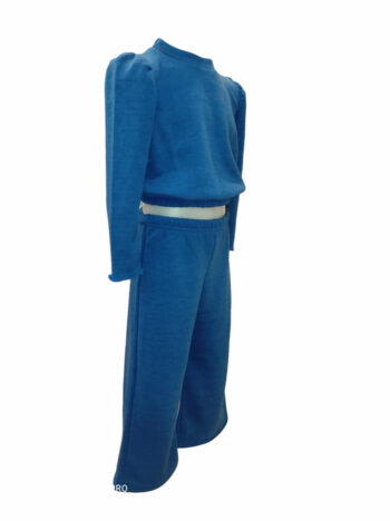 Σετ πλεχτό μπλε-ρουα μπλούζα με λάστιχο και παντελόνι καμπάνα - Image 2