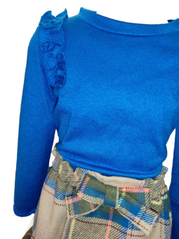 Σετ με φούστα και πλεκτο μπλουζάκι μπλε χρώμα - Image 2