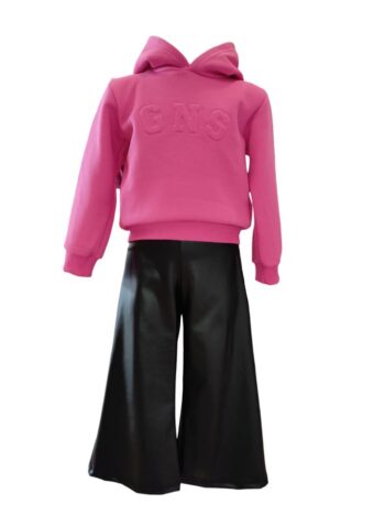 Σετ φούτερ με δερμάτινο παντελόνι φούξια χρώμα - Image 1