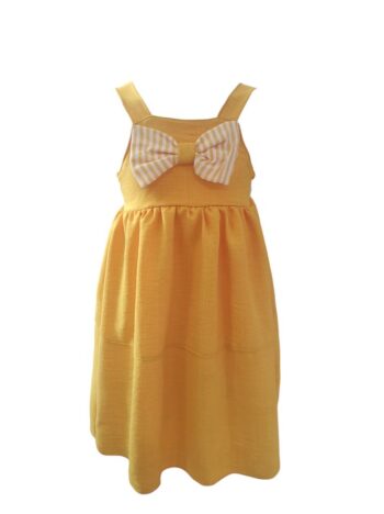 Φόρεμα κιτρινο με φιόγκο στο μπούστο - Image 1